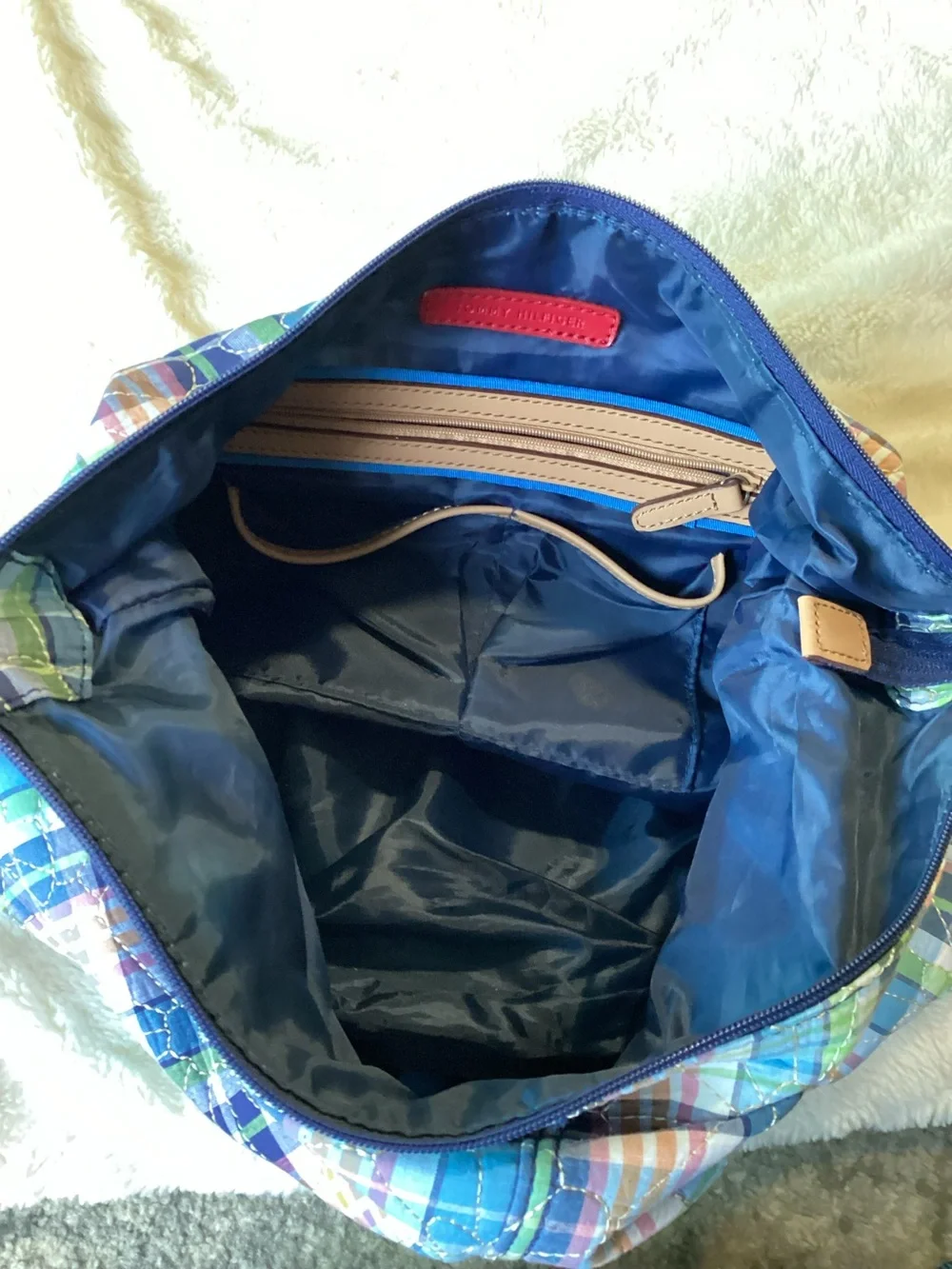 Tommy Hilfiger Plaid Shoulder Hobo Bag in Blue, Green, Brown